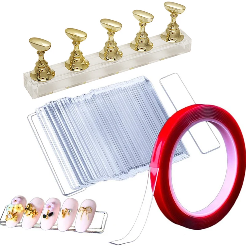 50pcs Acrylic Nail Tips Display Stand Set with 3M Double Sided Tape Nail Display Practice Stand with Magnetic Base Nail Supplies