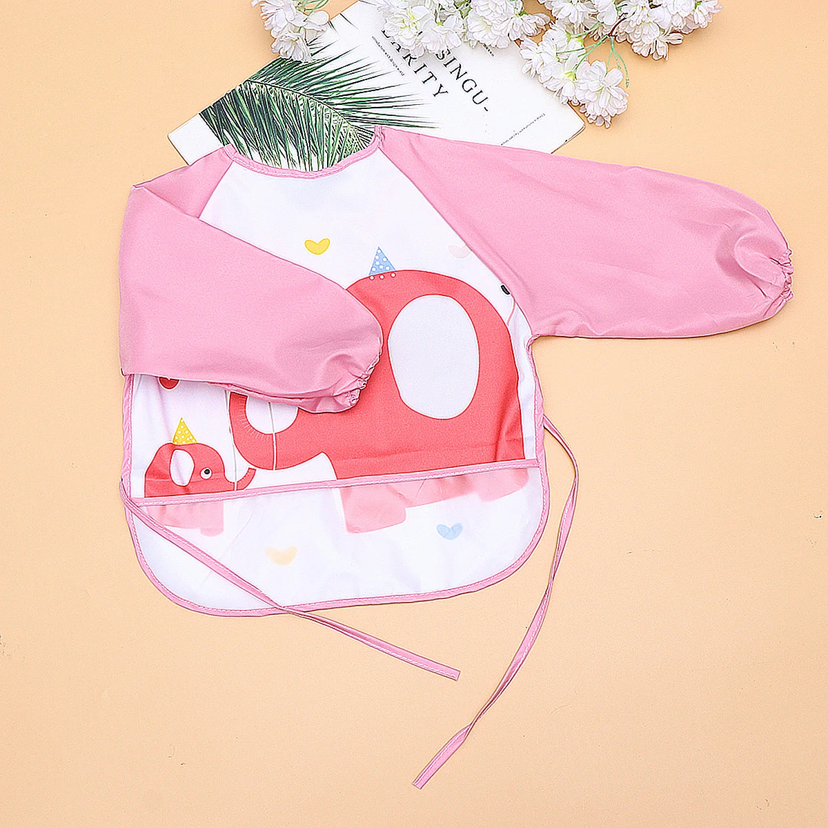 

Kindergarten Kids Waterproof Apron Elephant Pattern Pink Washable Painting Smock for Children Art Activities