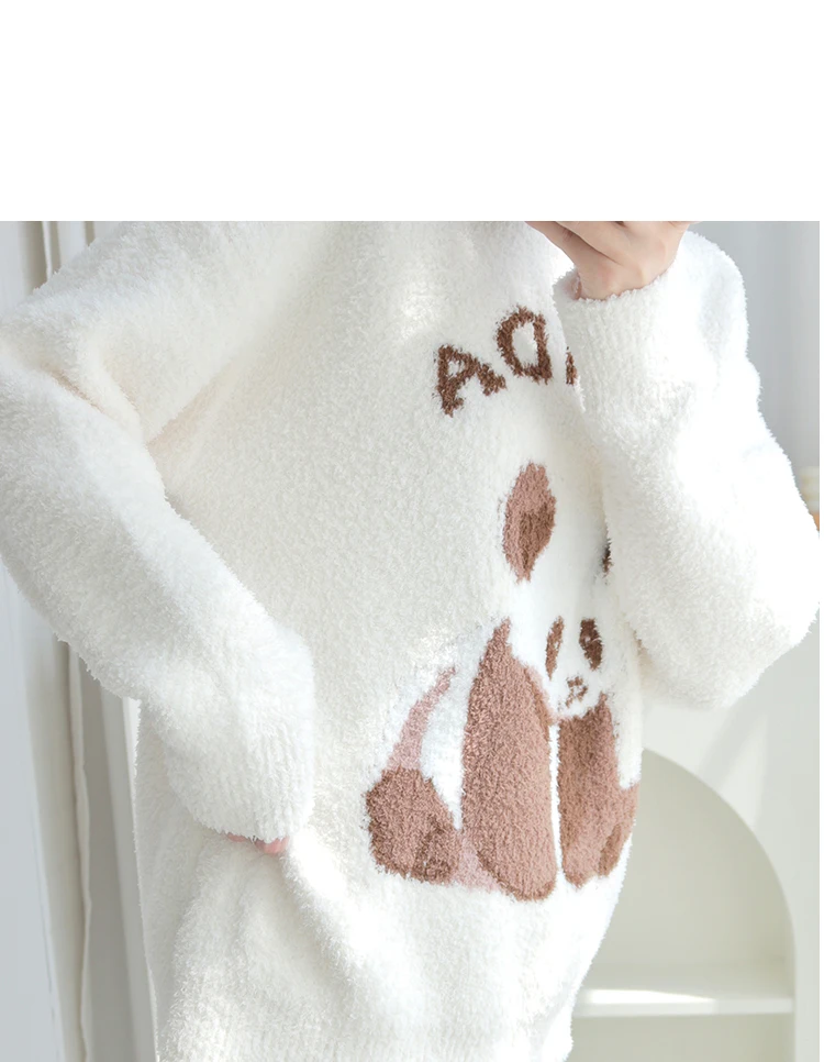 Otoño/Invierno nueva llegada ropa de hogar para mujer, conjunto de pijama térmico grueso con cuello redondo Simple a la moda