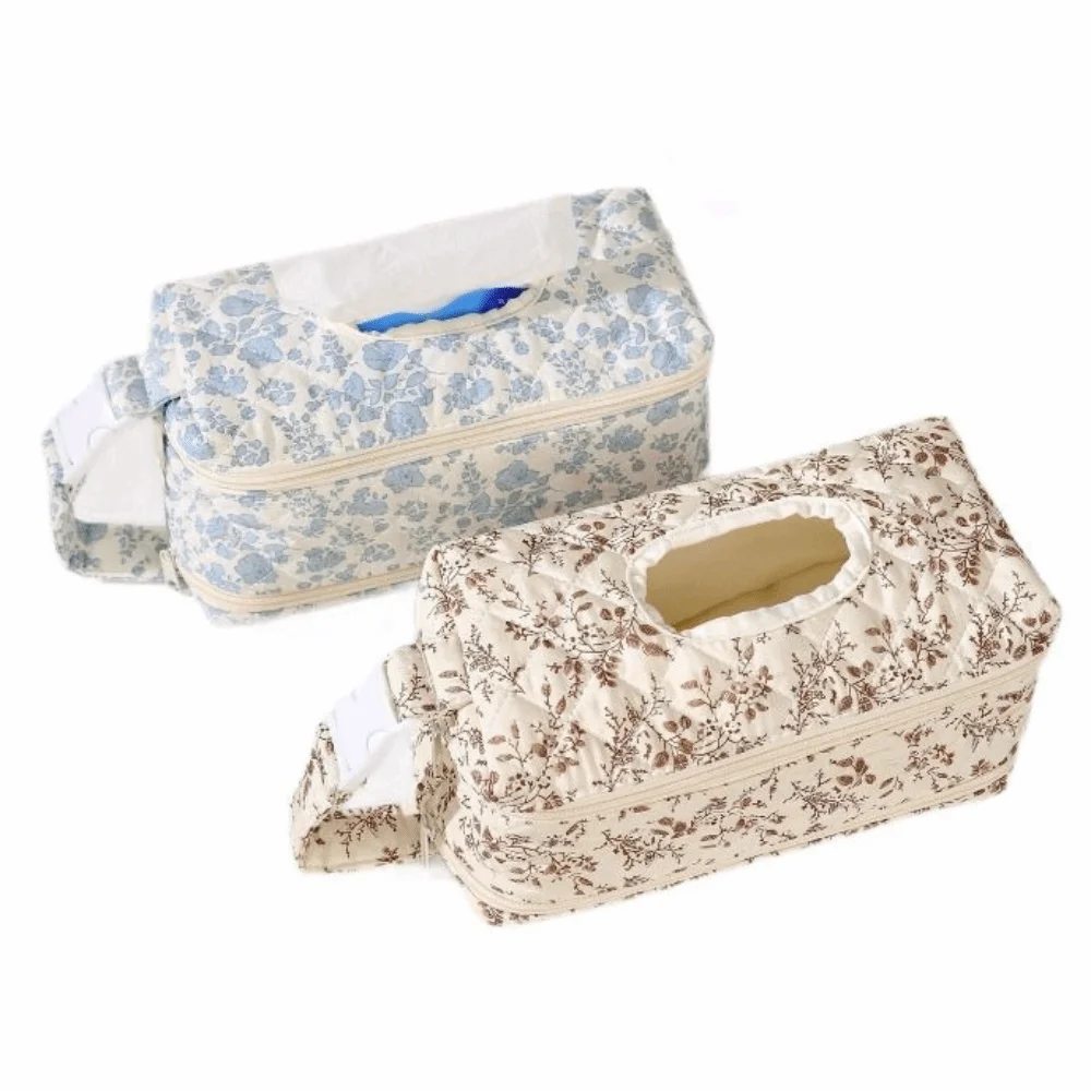 Dual Compartment Wet Tissue Storage Bag Quilted Multifunctional Baby Wet Wipe Pouch Reusable Empty Wet Wipes Case Stroller