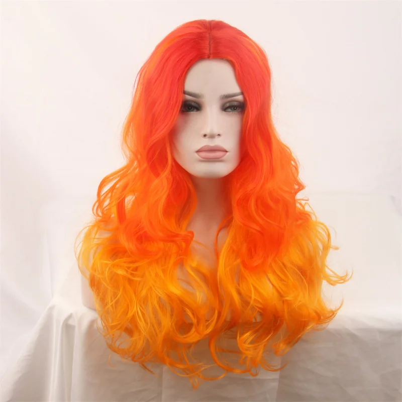 

Синтетический парик с градиентом, длинные волнистые волосы в европейском и американском стиле, с челкой посередине, для полной головы