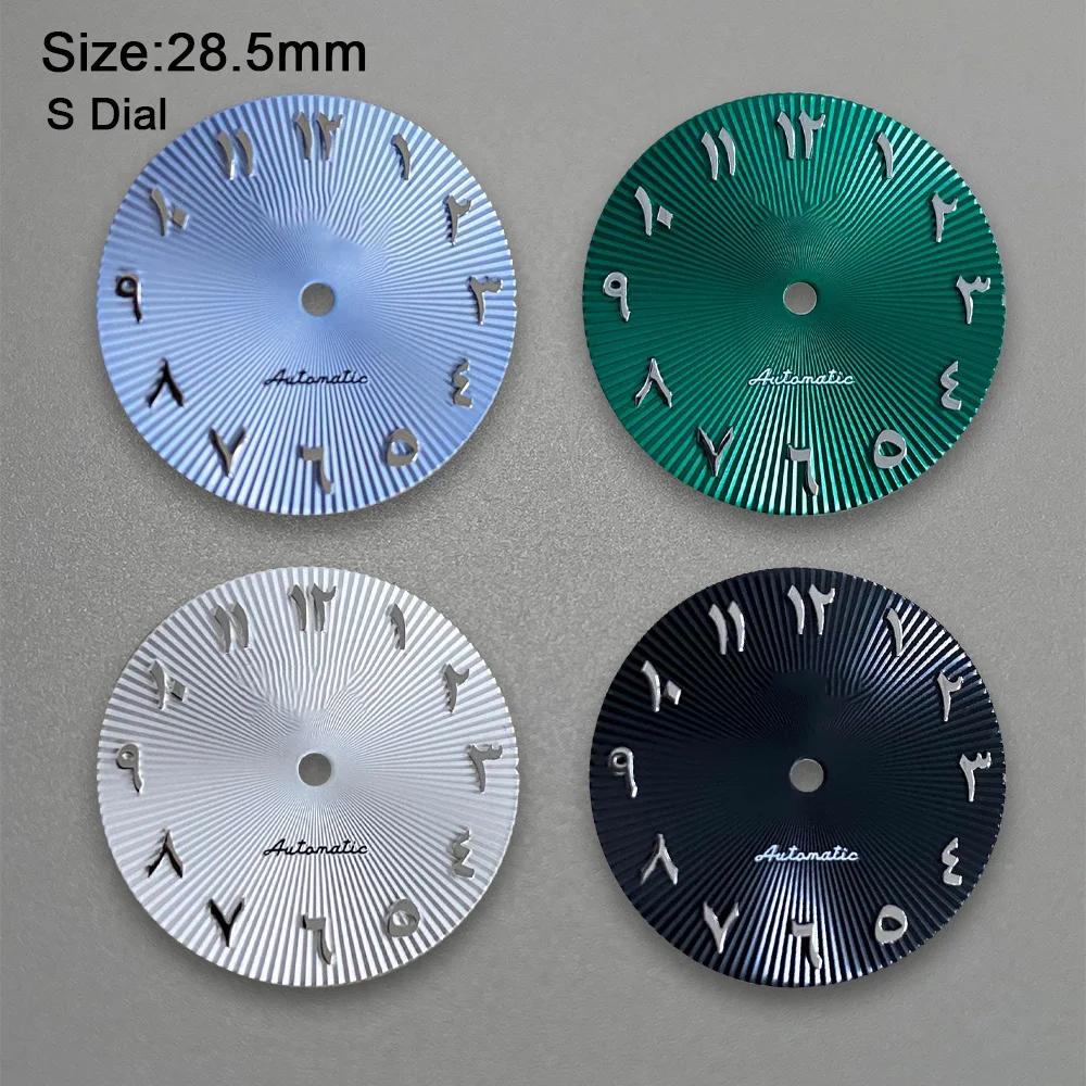 28.5mm S Logo NH35 Dial Arabic Dial Letter Numerals Dial For NH35/NH36/4R/7S Movement 3/3.8/4.2 o'clock Crown Watches Accessorie