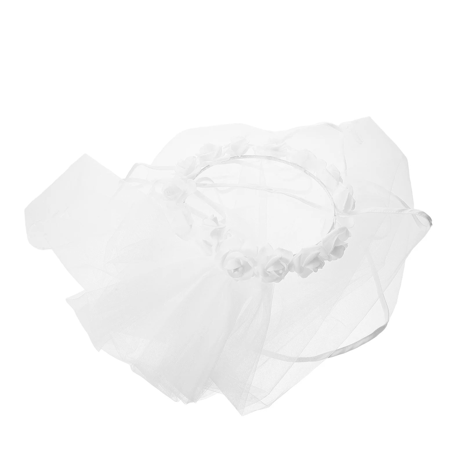 Flower Crown Wedding Veil Bridal Headpiece Handmade White Rose Floral Hair Accessory Lightweight Headwear For Bride