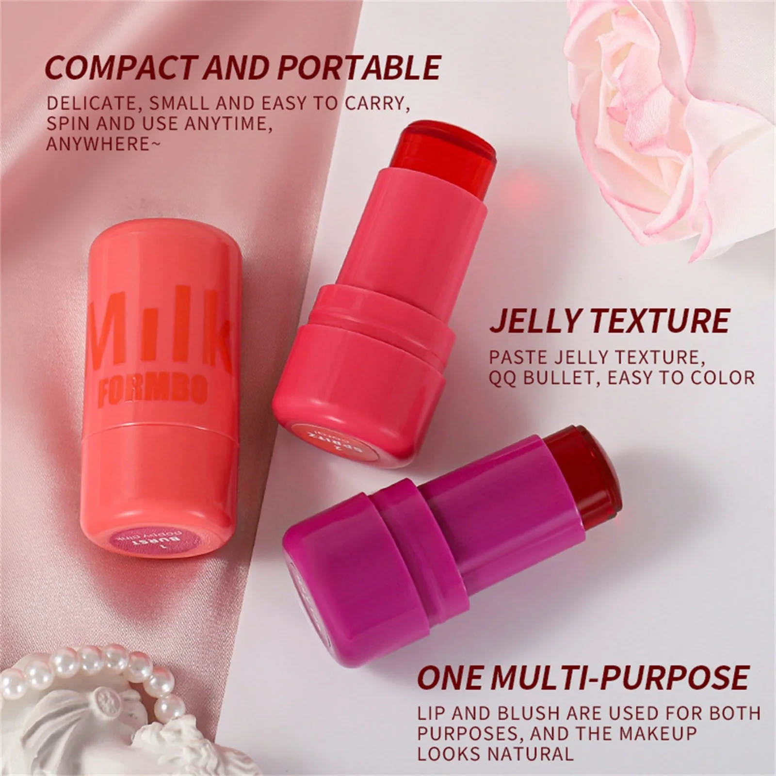Melk Jelly Blush Stick Facial Cheek Stick Hydraterende Flash Lipgloss Make-up Oog Gezicht Rouge Blijvende Verheldert Cadeau voor Meisjes