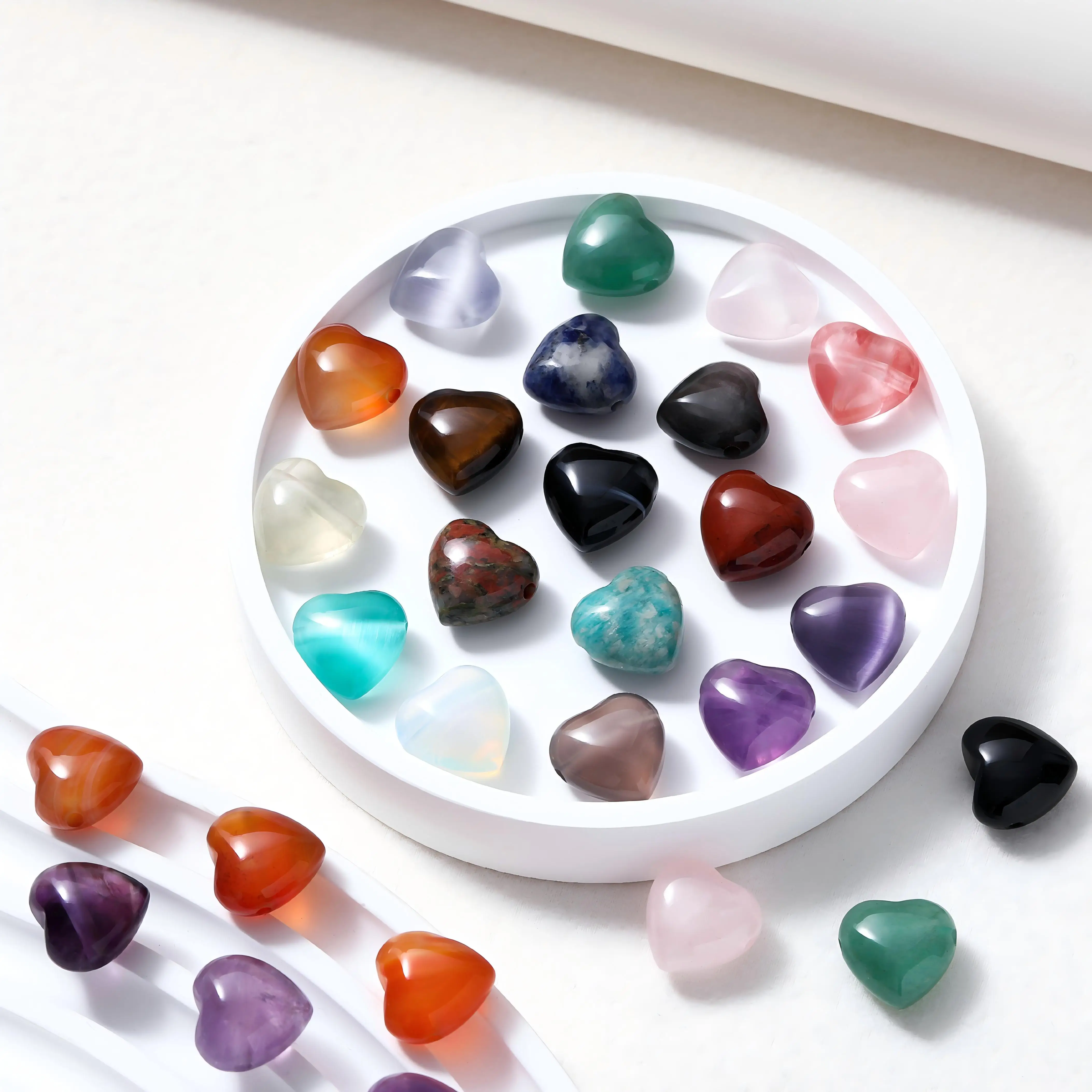 5 Stück/Set 15mm Naturstein Herzförmige Perlen aus Jaspis, Kristall, Amethyst mit Horizontalloch für DIY Schmuckherstellung Anhänger – Detail 1