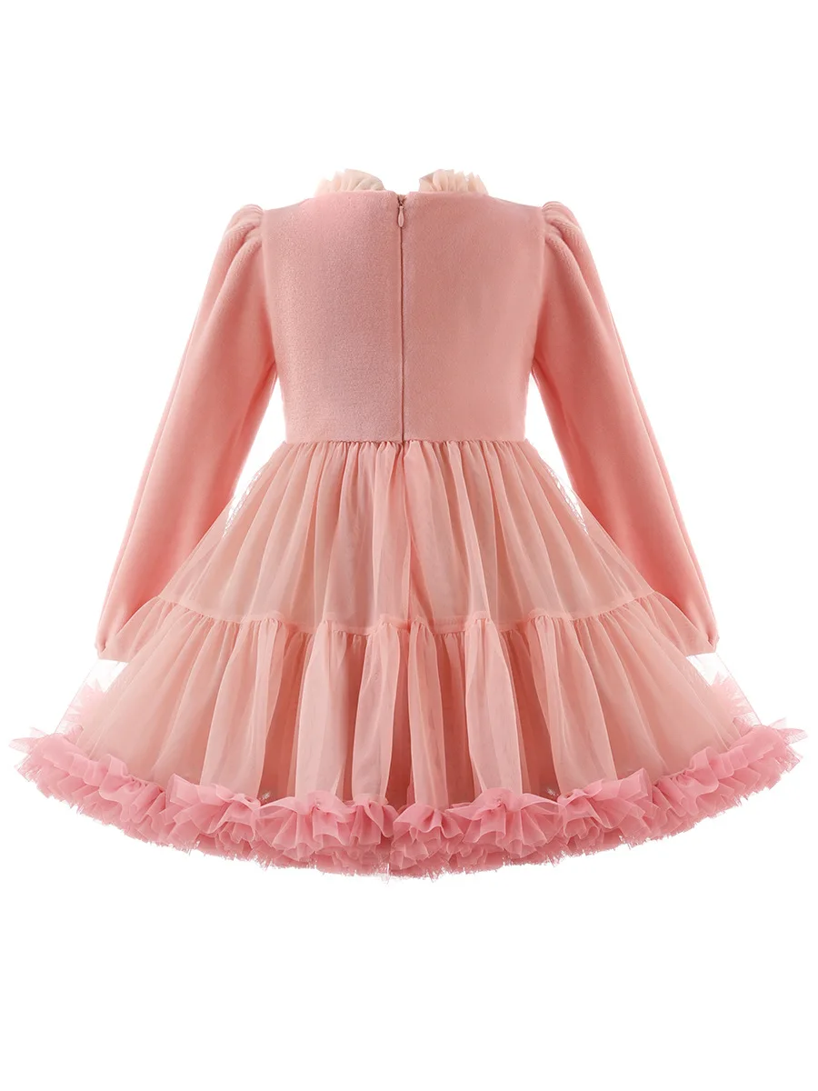 Autumn New Girls Sequins Mesh Dress Sweet Long-sleeved Fluffy Princess Dress Flower Girl Dresses for Weddings Girl Clothes