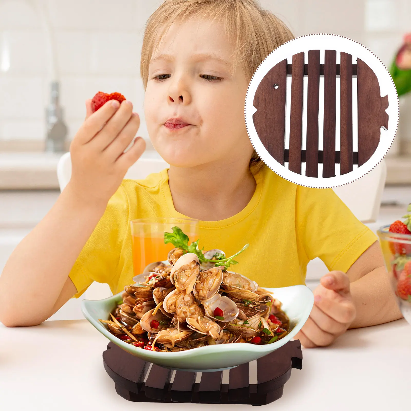 Wooden Fish Shape Table Pad Kitchen Pot Holder Hot Pot Bowl Mat Wooden Trivet Heat Resistant Mat for Countertop Kitchen Gadget