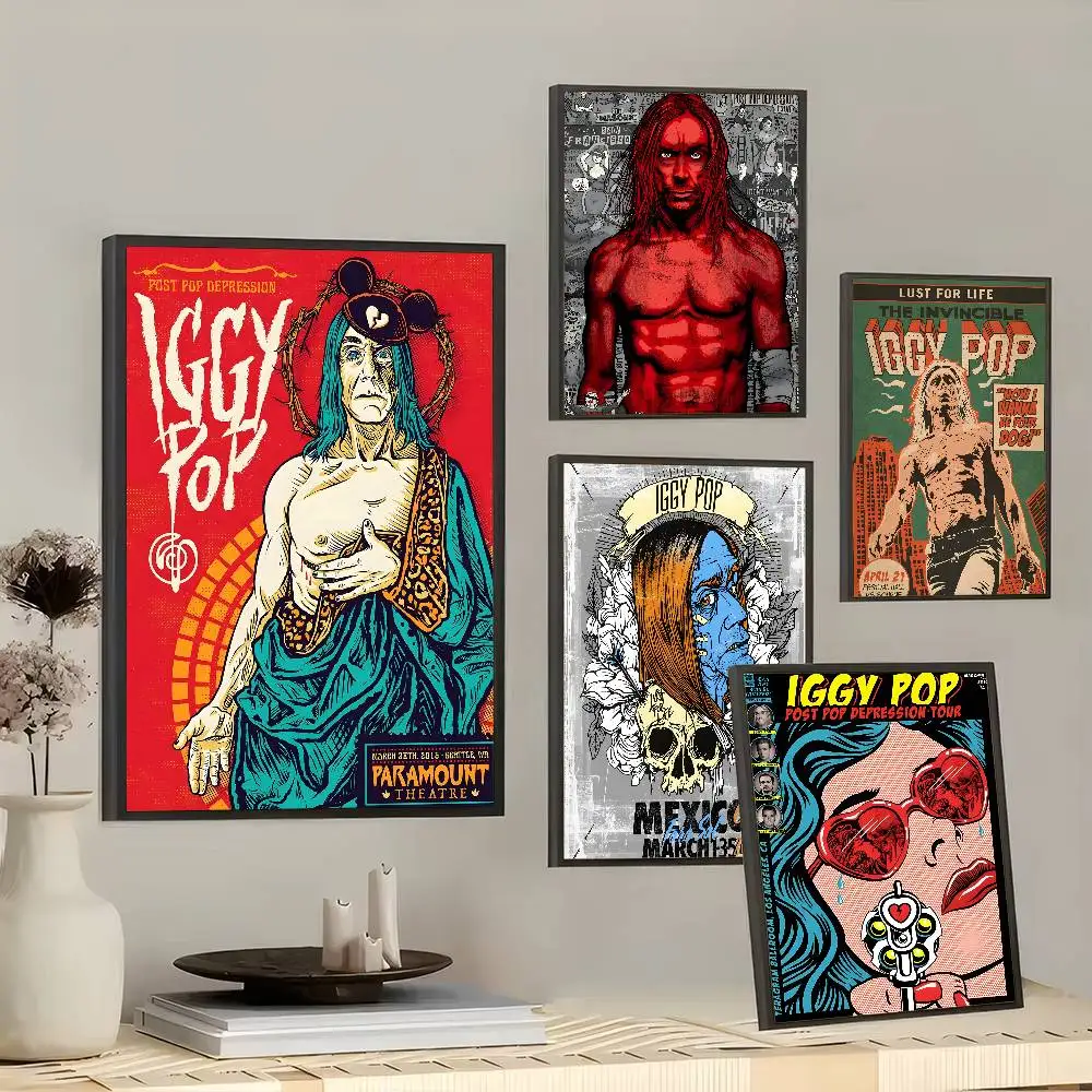 Iggy Pop Band Decorative Painting Canvas Whitepaper Poster Waterproof Paper Sticker Coffee House Bar Posters Wall Stickers