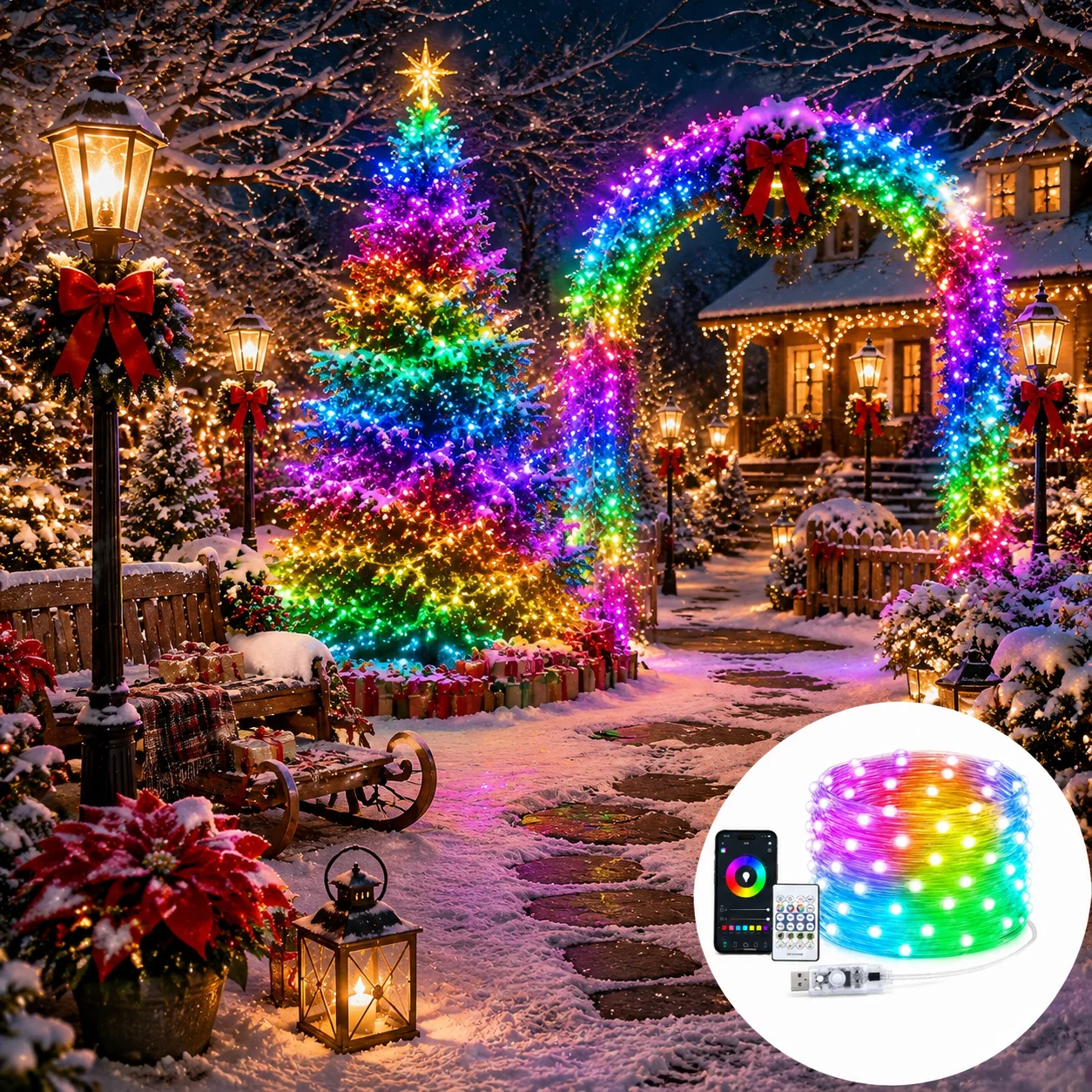 USB RGB LED String Lights Bluetooth APP Control Ambient Light for Car Home Party Festival Decoration