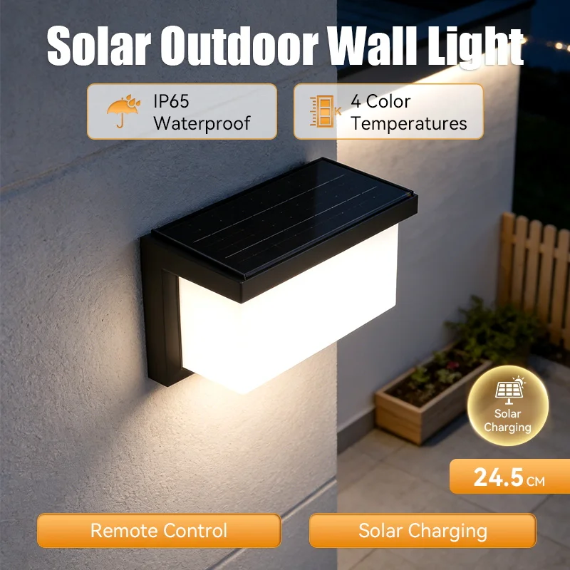 Solar Wall Lamp 4 Color Changing LED Outdoor Waterproof Light Remote Control Timing Adjustable Light Garden Courtyard Solar Lamp