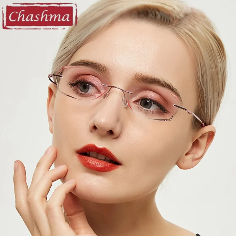 

Chashma Prescription Glasses Women Gradient Pink Light Frames Tint Colored Lenses with Diamonds for Myopia Eyeglasses Spectacles