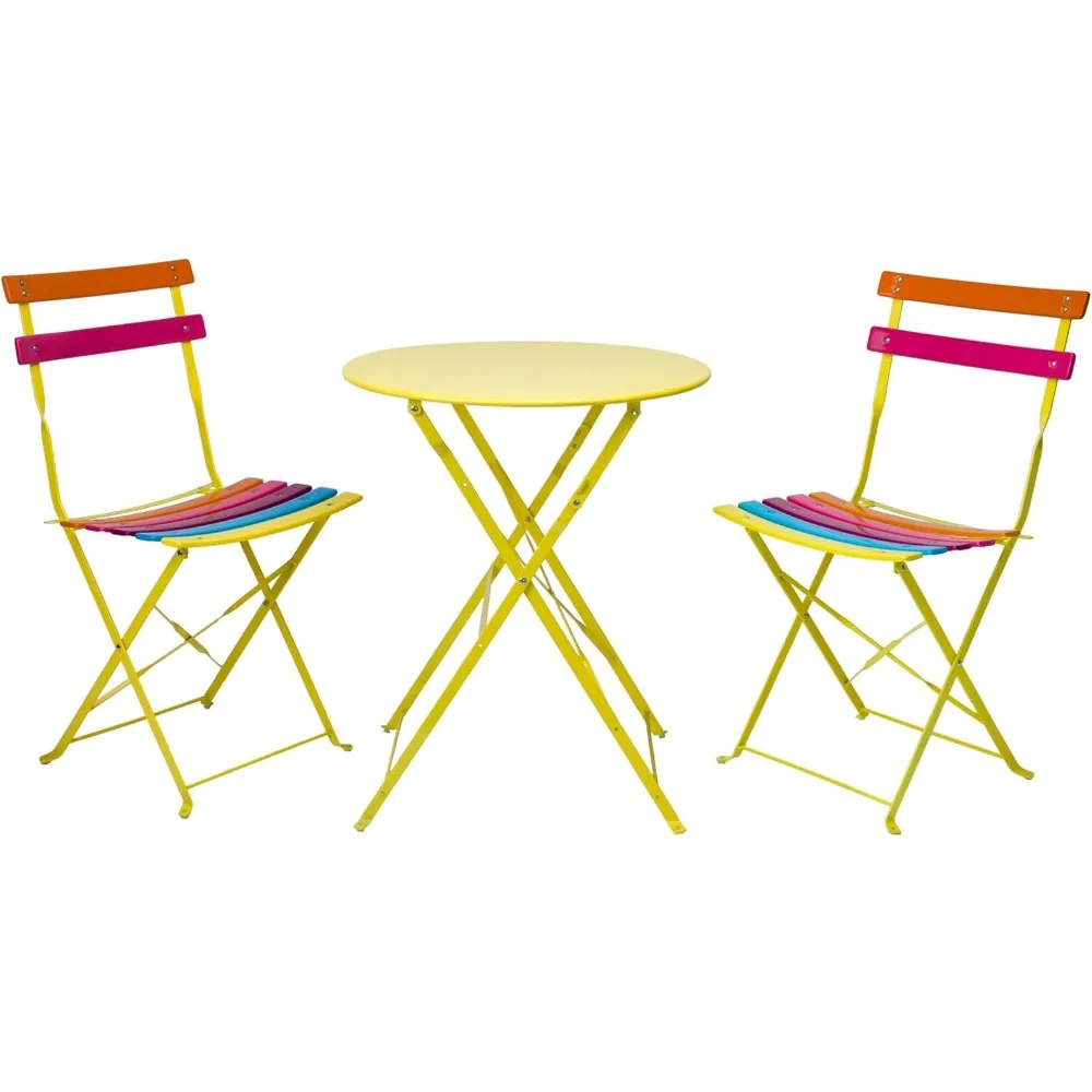 

Indoor/Outdoor 3-Piece Bistro Set Folding Table and Chairs Patio Seating, Rainbow