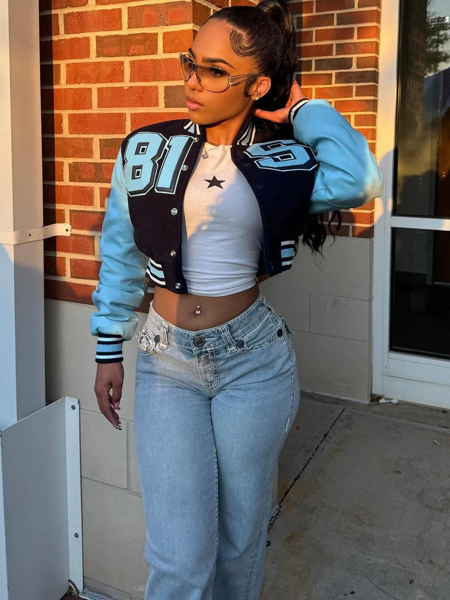 

Уличная одежда Weird Puss American Sle, цифровая цветная бровая бейсбольная куртка, женская утягивающая универсальная верхняя одежда, топ