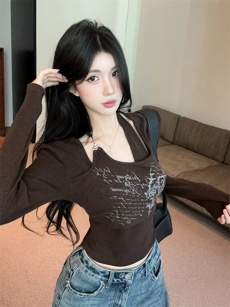 Amerikanischen Brief Drucken Gefälschte Zwei-Stück Top Frauen Frühling Herbst Winter Ungewöhnliche Ne Hängen T-shirt Pendeln Sle Stand fit