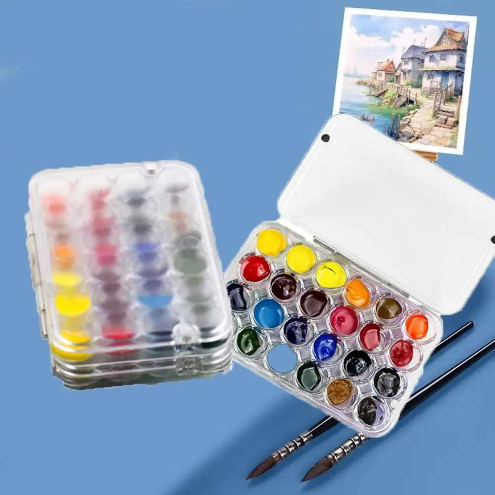 لوازم فنية 24 شبكة لوحة ألوان مائية صغيرة أكريليك شفاف علبة طلاء ألوان مائية فارغة صندوق طلاء مختوم نزهة الطالب