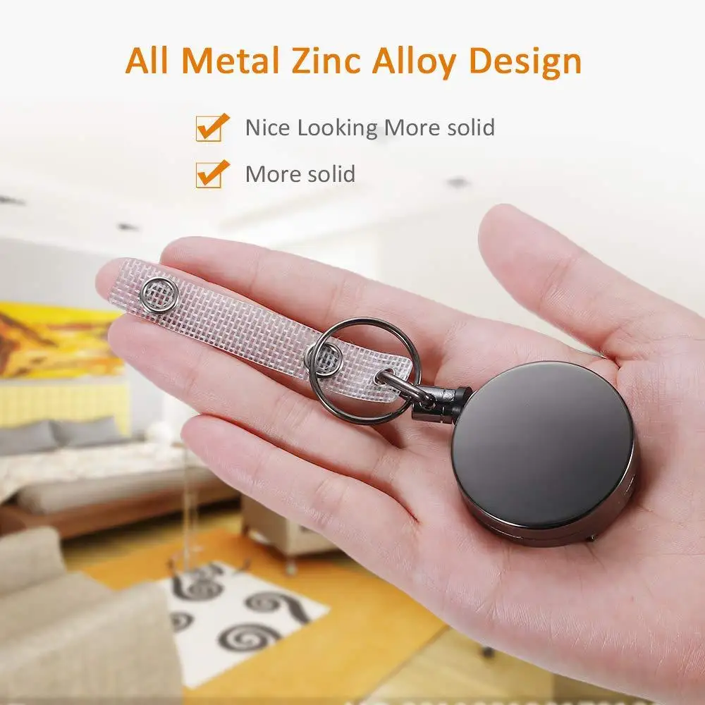 1/2PCS Heavy Duty Retractable Metal Wire Keychain Pull Badge Reel ID Lanyard Name Tag Card Badge Holder Reel Key Ring