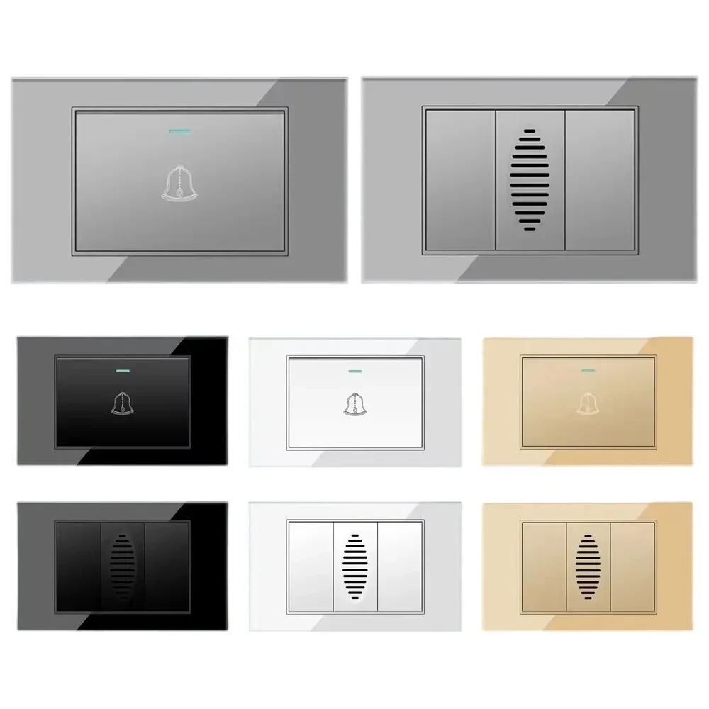 

ELEGAN Tempered glass panel Brazil Standard Switch Socket 118*72mm10A 20A Doorbell switch Doorbell Ding Dong Grey Black White
