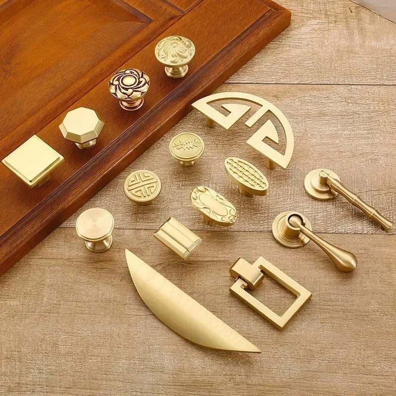New Chinese Style Shoe Cabinet Handle Brass Solid Thickened Wardrobe Handle Drawer Single Hole Brass Knob