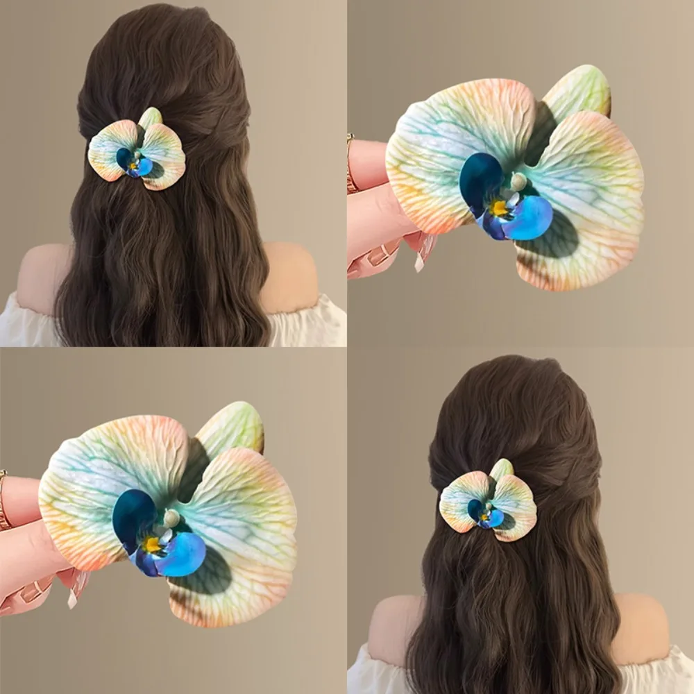 

Sweet Orchid Flower Hairpin Thai Style Bohemian Style Butterfly Orchid Hair Clip Alloy Plush Ball Women Side Clip Summer