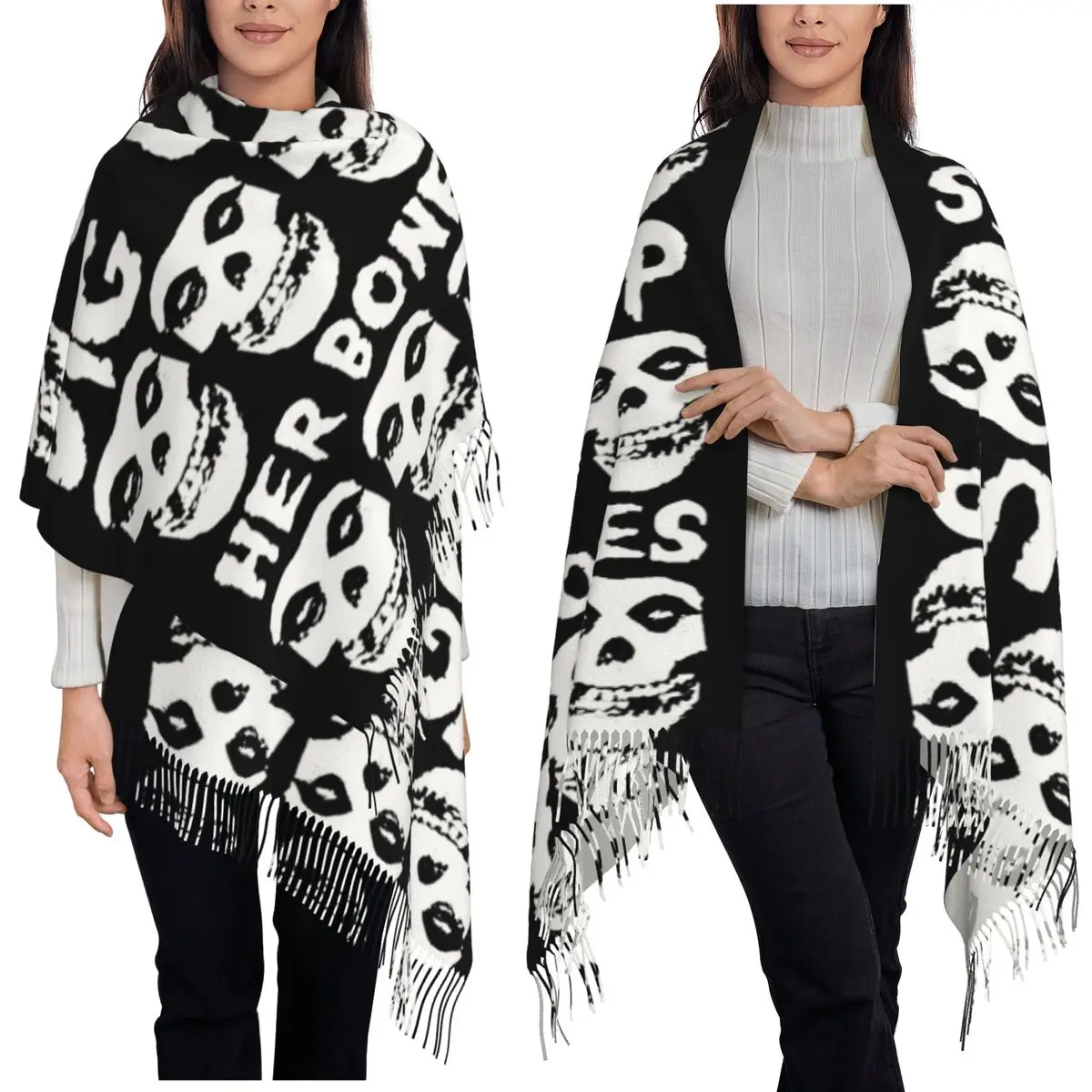 

The Misfits Music Band Dig Up Her Bones Шарф Шарфы с кисточками Женские мягкие теплые шали и накидки Длинная осенне-зимняя шаль