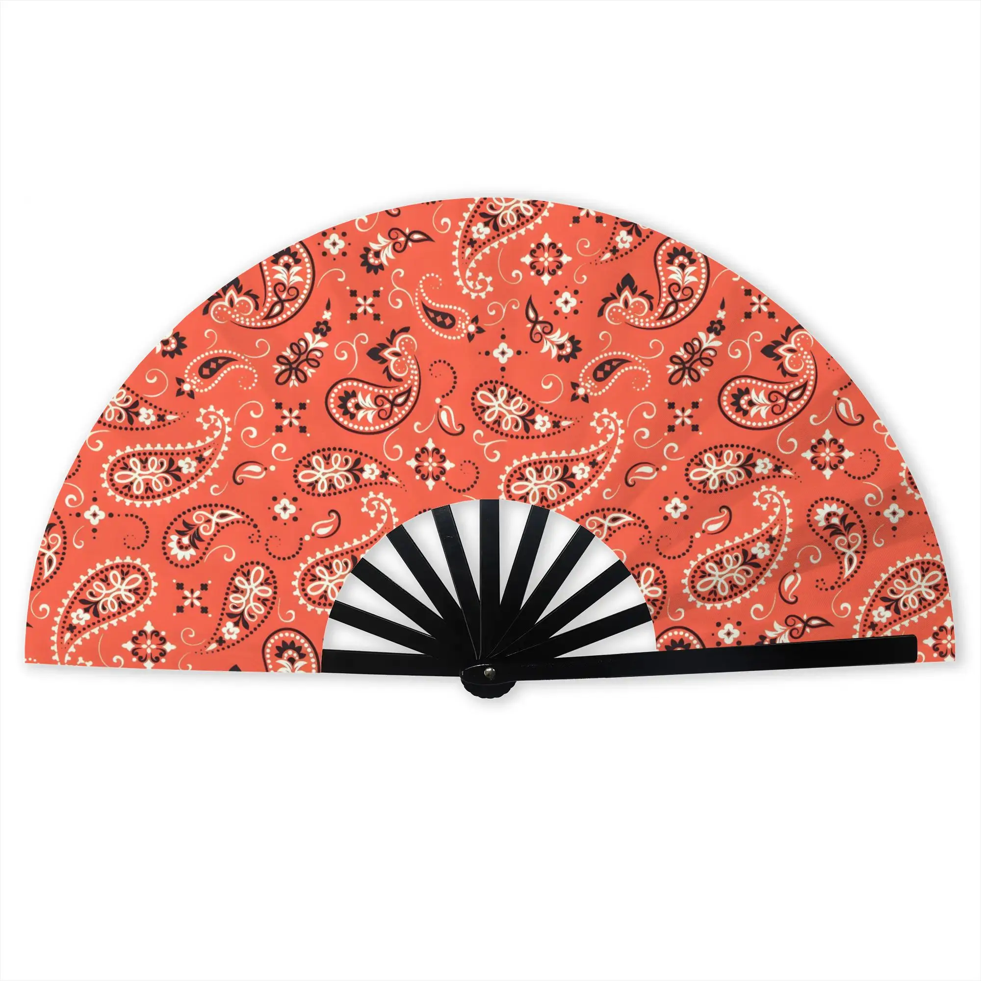 Orange Paisley Hand Fan Promotional Gift Wedding  Durable Folding Fans Unique Bulk Pack Fan