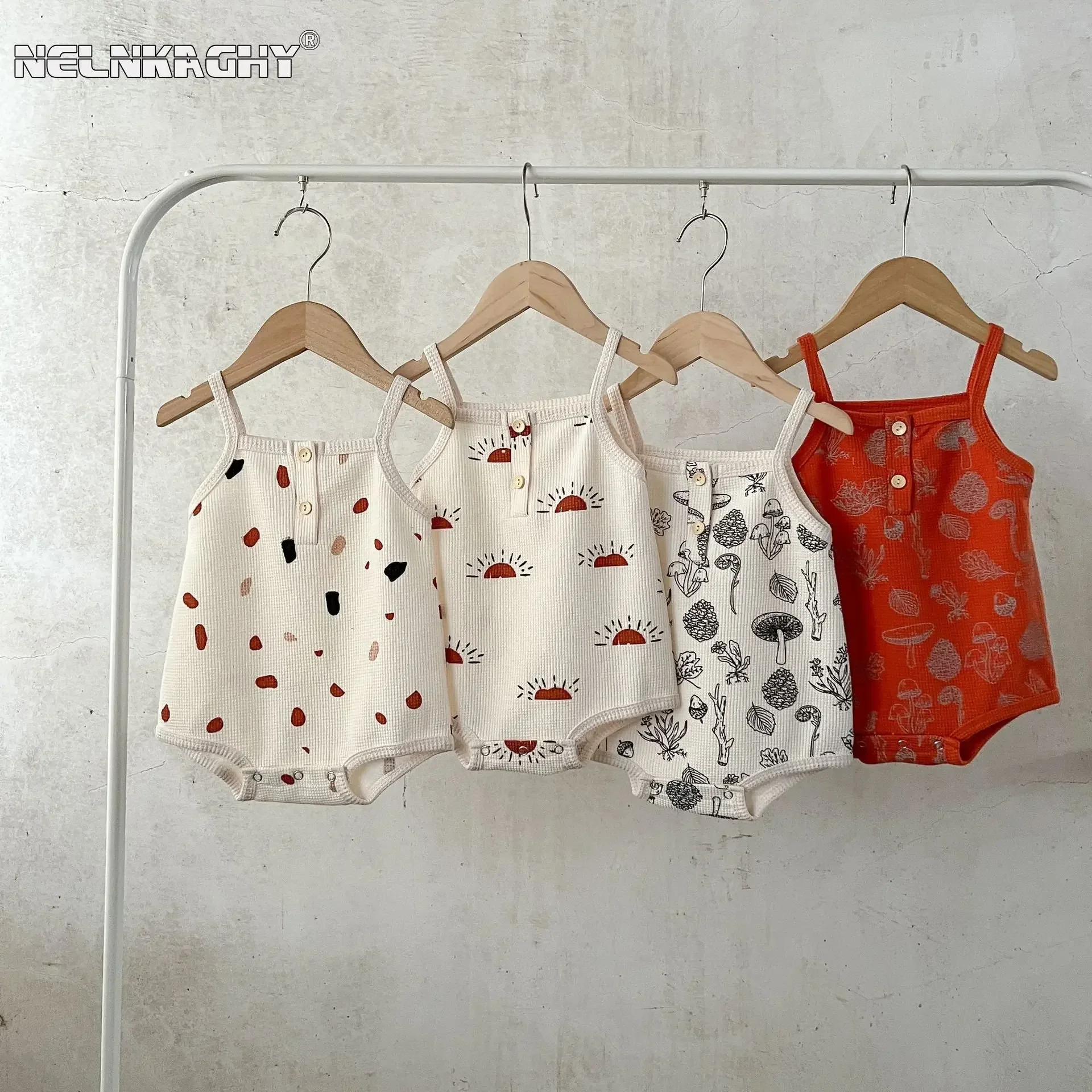 Summer New In Newborn Baby Girls Boys Sling Print Cotton Outdoor Clothing Infant Kids Overalls Outwear One-pieces Bodysuits 유아복