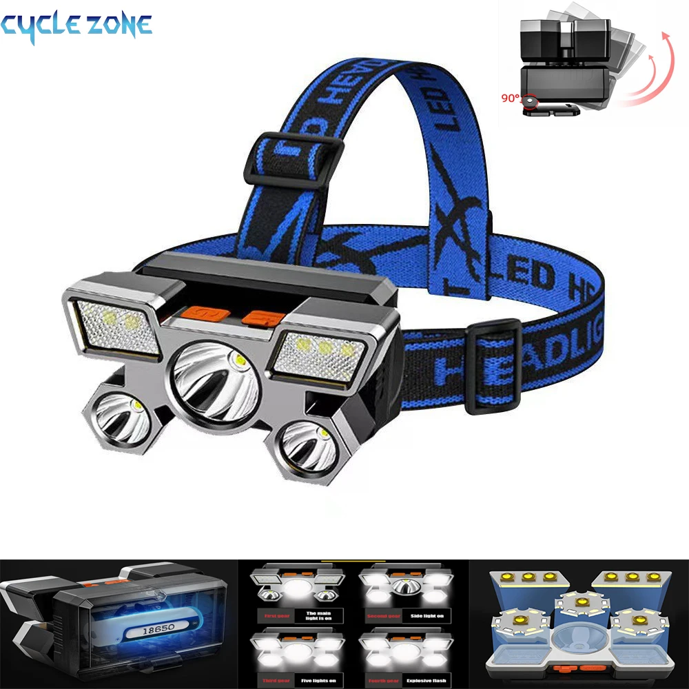 

Portable 5 LED Headlamp Super Bright USB Rechargeable Fishing Lamp Built-in 18650 Battery Outdoor Emergency Working Camping Lamp