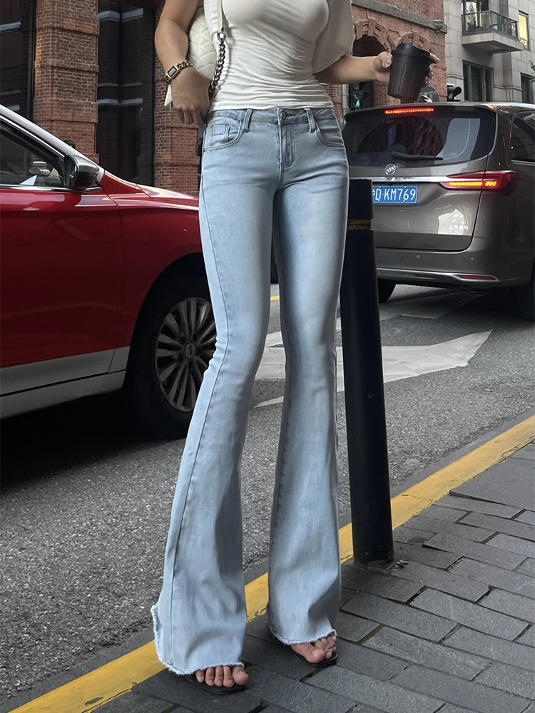 

Spicy Girl Hairy Edge Micro Flared Jeans Women's 2024 Spring/autumn New Low Waist Lift Buttocks Slim Casual Elastic Pants JL2A