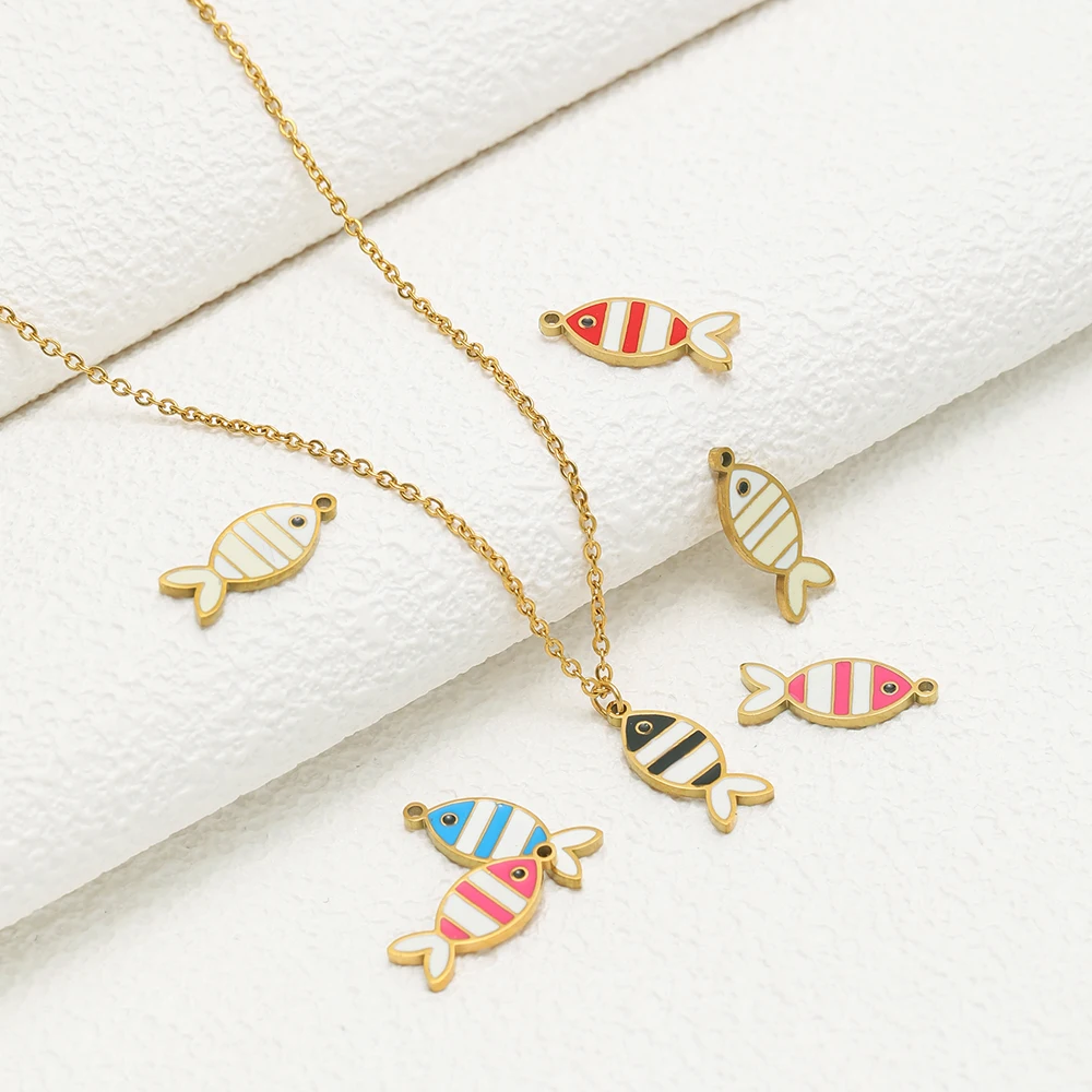 5pcs Stainless Steel Enamel Colorful Fish Charms PVD Gold Plated Pendants for DIY Jewelry Making Necklaces Earrings Decoration view 5