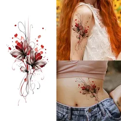 Red Flower Waterproof Temporary Tattoo for Waist and Arm, Long-Lasting, Realistic Fake Tattoo for Men and Women