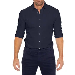 Men's Oxford Stretch Zip Shirt Casual Wrinkle Long Sleeve Zip Up Stretch Solid Oversized Casual Shirt Business Formal Tops