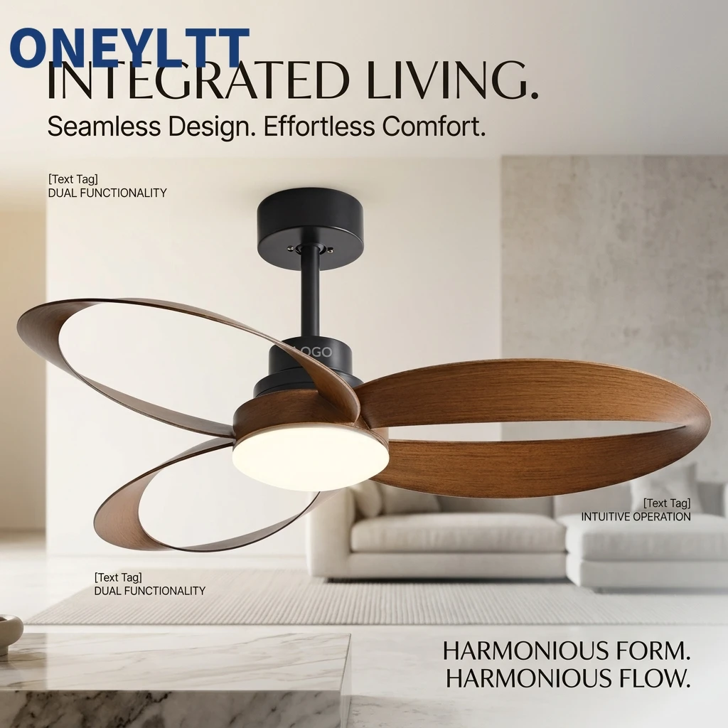 Modern Wood Ceiling Fan with Light 3-Color Dimmable LED Silent Ventilator Lamp for Living Room Bedroom