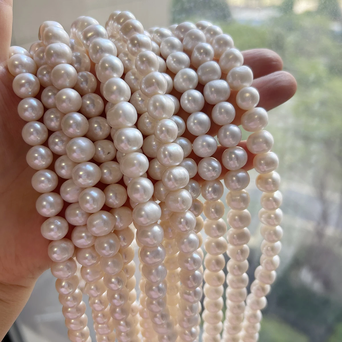 

DIY PEARL BEADS,38 cm,9-10 mm high luster white near round pearl,100% nature freshwater pearl without nuclear