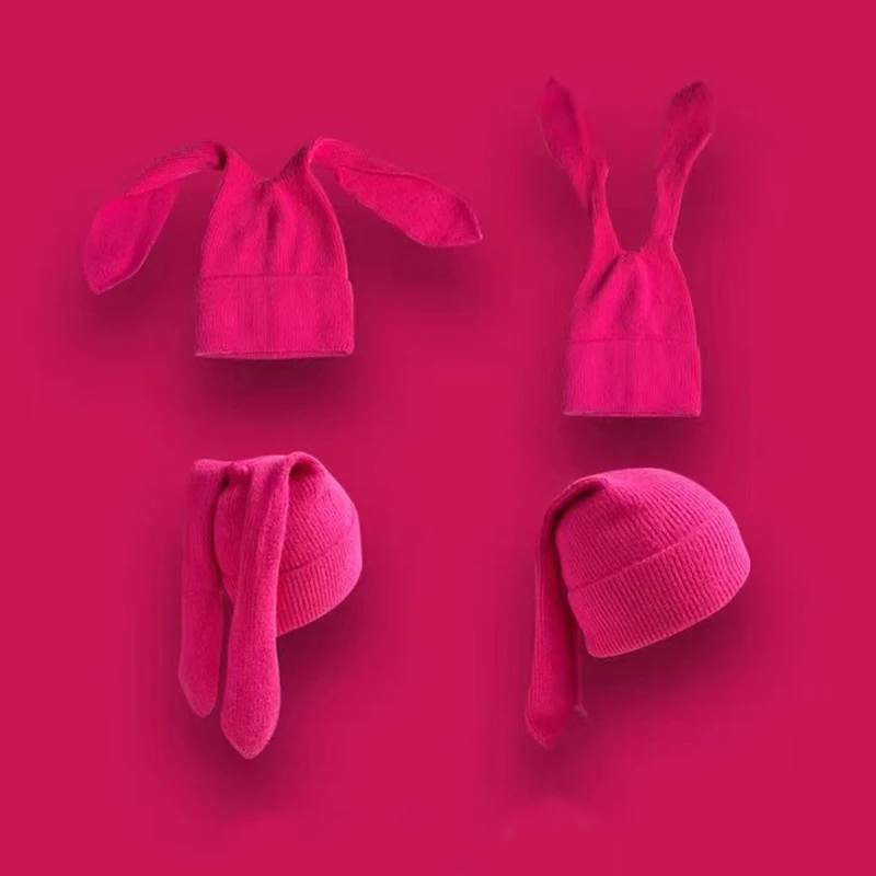 Gorros de conejito para mujer, gorro cálido de oreja larga, gorro de punto de ganchillo, gorros de Orejas de conejo para mujer, gorros cálidos de