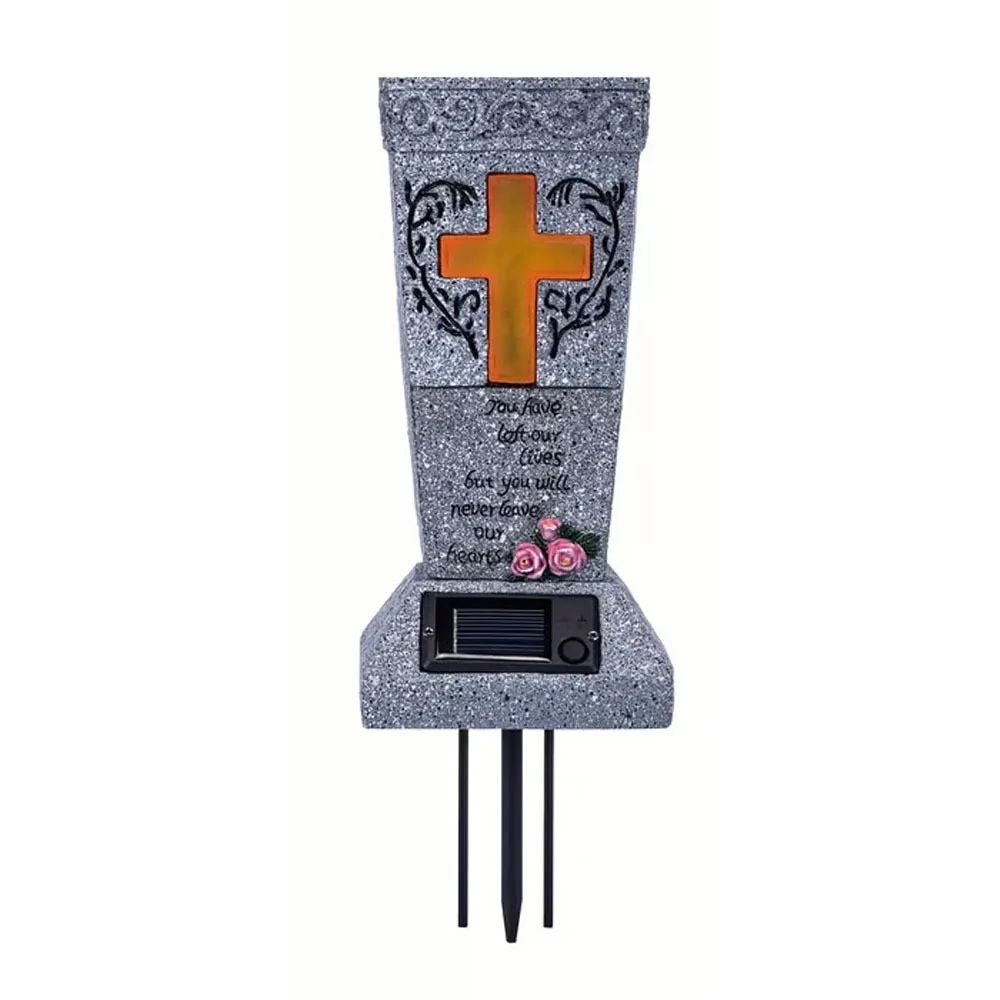 Resin Solar Grave Light Solar Powered With Drain Holes Flameless Ceremony Grave Lantern Night Light Ornament