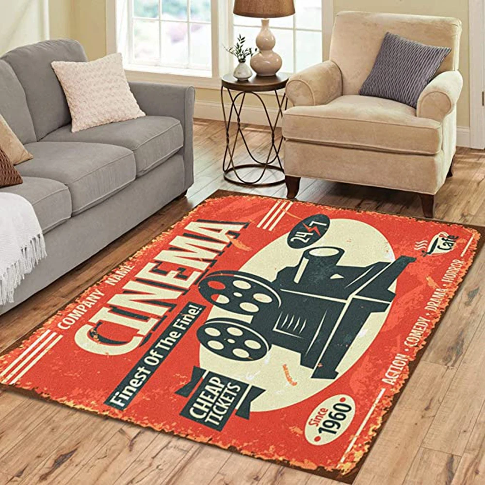 CLOOCL Flannel Rug 33D Retro Cinema Movie Vintage Projector Home Decor Carpet Non-Slip Door Mat Indoor Decorations Drop Shipping