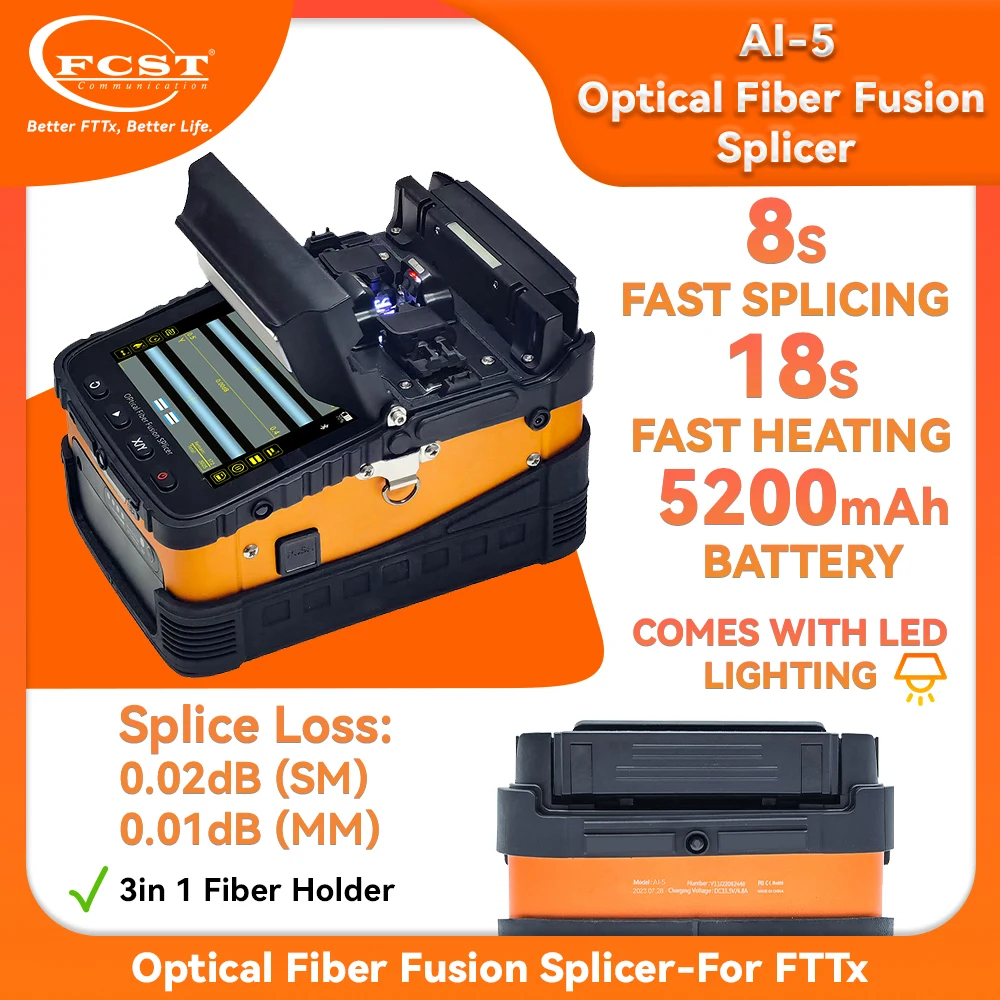 FCST AI-5 Fiber Optic Fusion Splicer Optical Core Welder Splicing Machine With VFL OPM Tool Kits