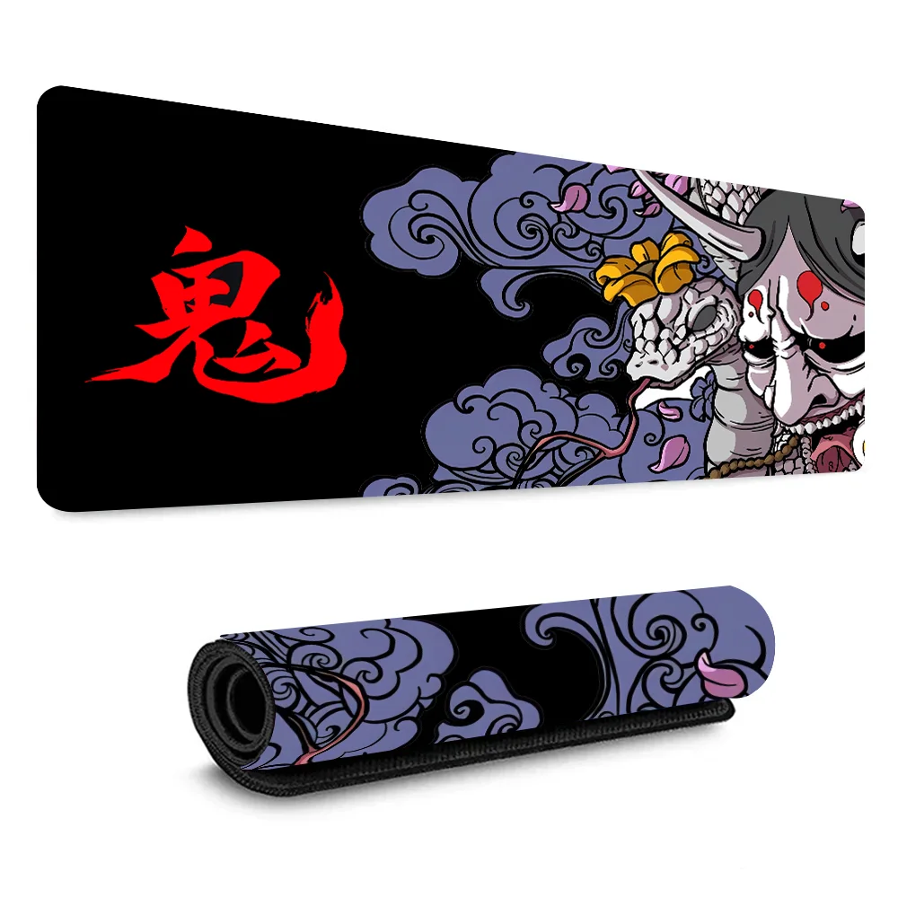 

Rubber Mousepad Japanese Samurai Mouse Pad Ghost Mask Gaming Keyboard Mat Locking Edge Deskmats Non-slip Gamer Mat Table Carpet