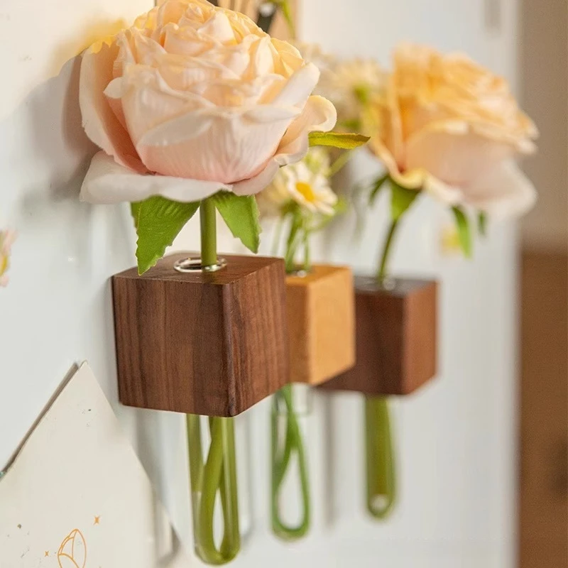 Solid Wood Magnetic Fridge Magnet Creative Home Decorate 3D Pop-Up Flower Holder Strong Adhesion Perfect for Holiday Gifting