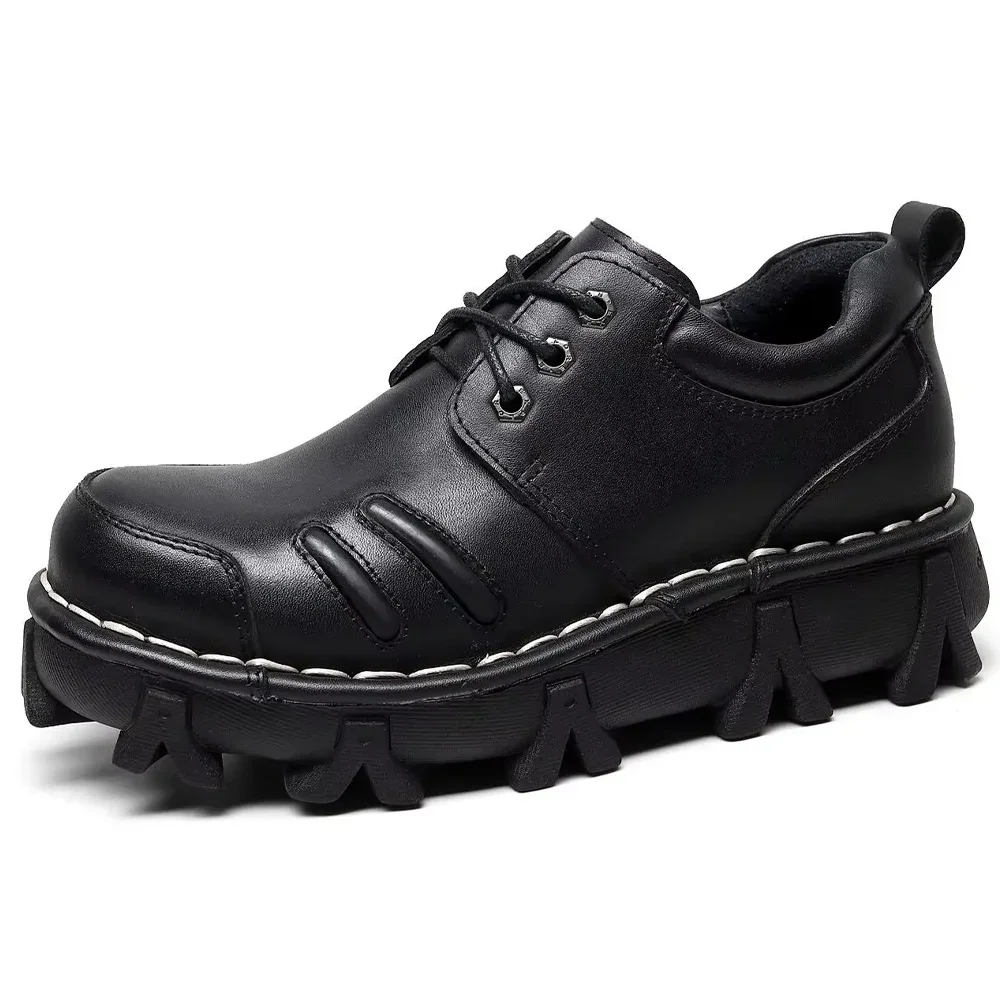 Модные ботильоны из натуральной кожи, мотоциклетные ботинки с низким берцем, повседневная мужская кожаная обувь в стиле панк, дышащие лоферы на толстой подошве, нескользящие Модные ботильоны из натуральной кожи, мотоциклетные ботинки с низким берцем, повседневная мужская кожаная обувь в стиле панк, дышащие лоферы на толстой подошве, нескользящие