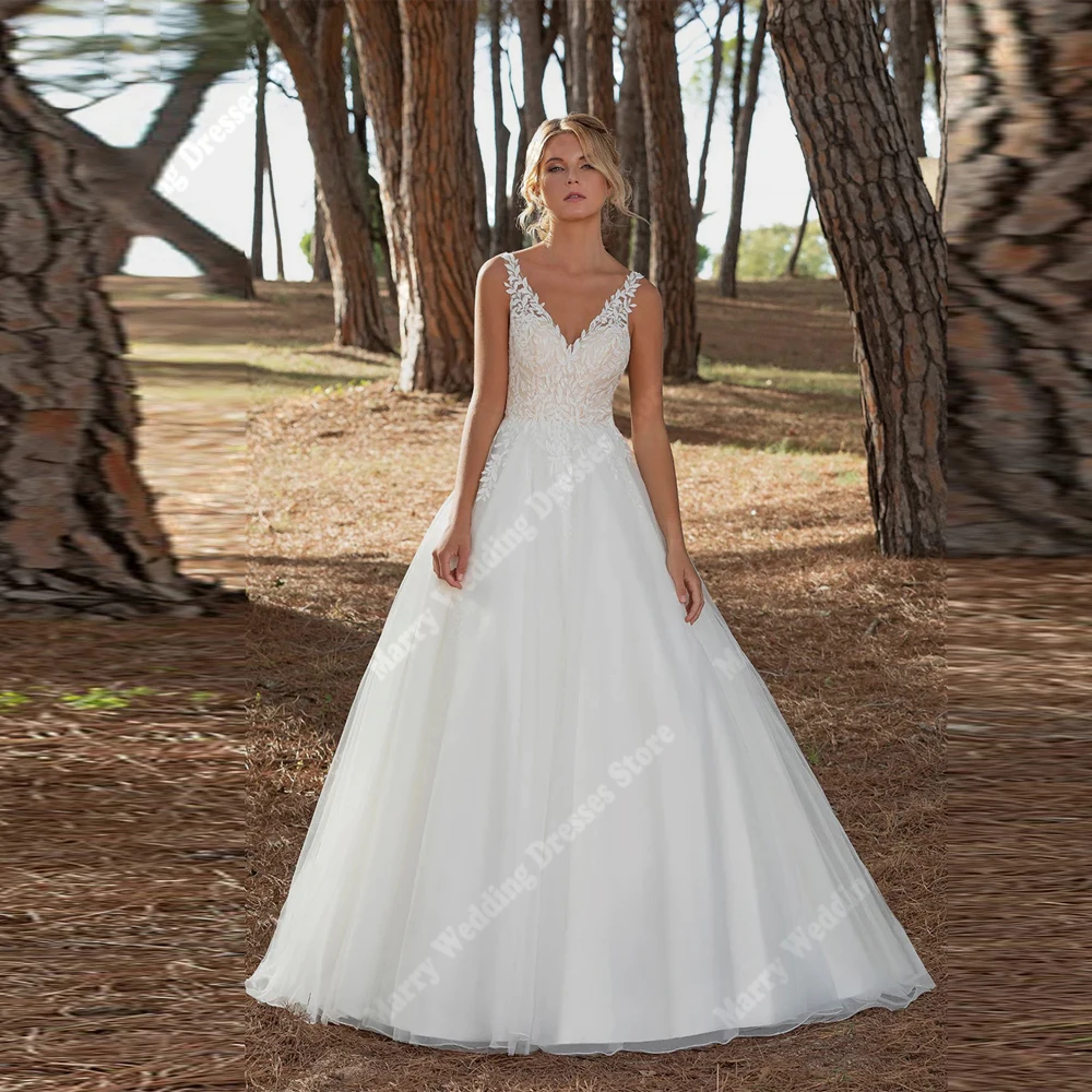 Affascinanti abiti da sposa a-line da donna sexy scollo a V senza maniche in tulle abiti da sposa banchetto di fidanzamento abiti da sposa personalizzati