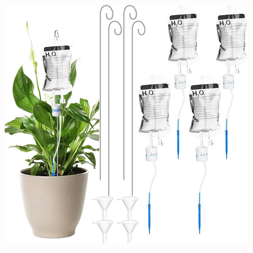 

4Pcs Plant Self Automatic Plant Watering System 350ml Plant Irrigation Drip Bag with Metal Support Rod Self Watering Devices