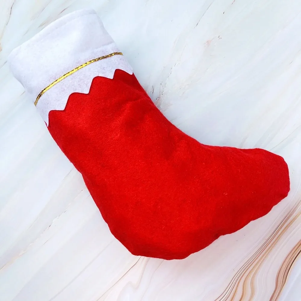 New Red Felt Christmas Stockings Golden Trim Red Gift Candy Bag Non-Woven Fabric Festive Ornament Christmas Party