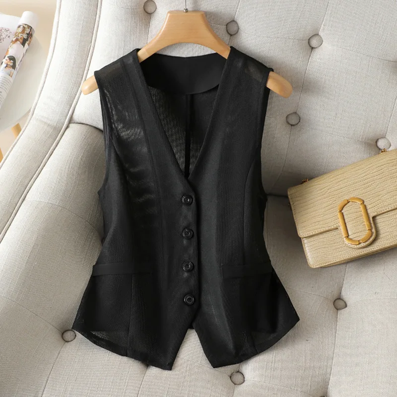 Tulle Women Vest Suits 1 Piece Waistcoat Formal Office Lady Business Work Wear Fashion Girl Coat