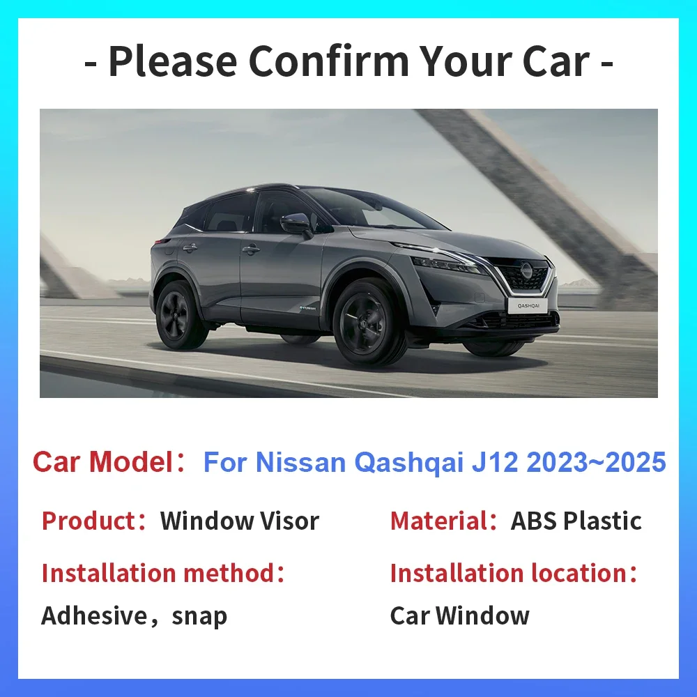 Window Visors for Nissan Qashqai J12 2023-2025, Sun Rain Guard Side Window Deflectors, Smoke Vent Shade Exterior Accessories