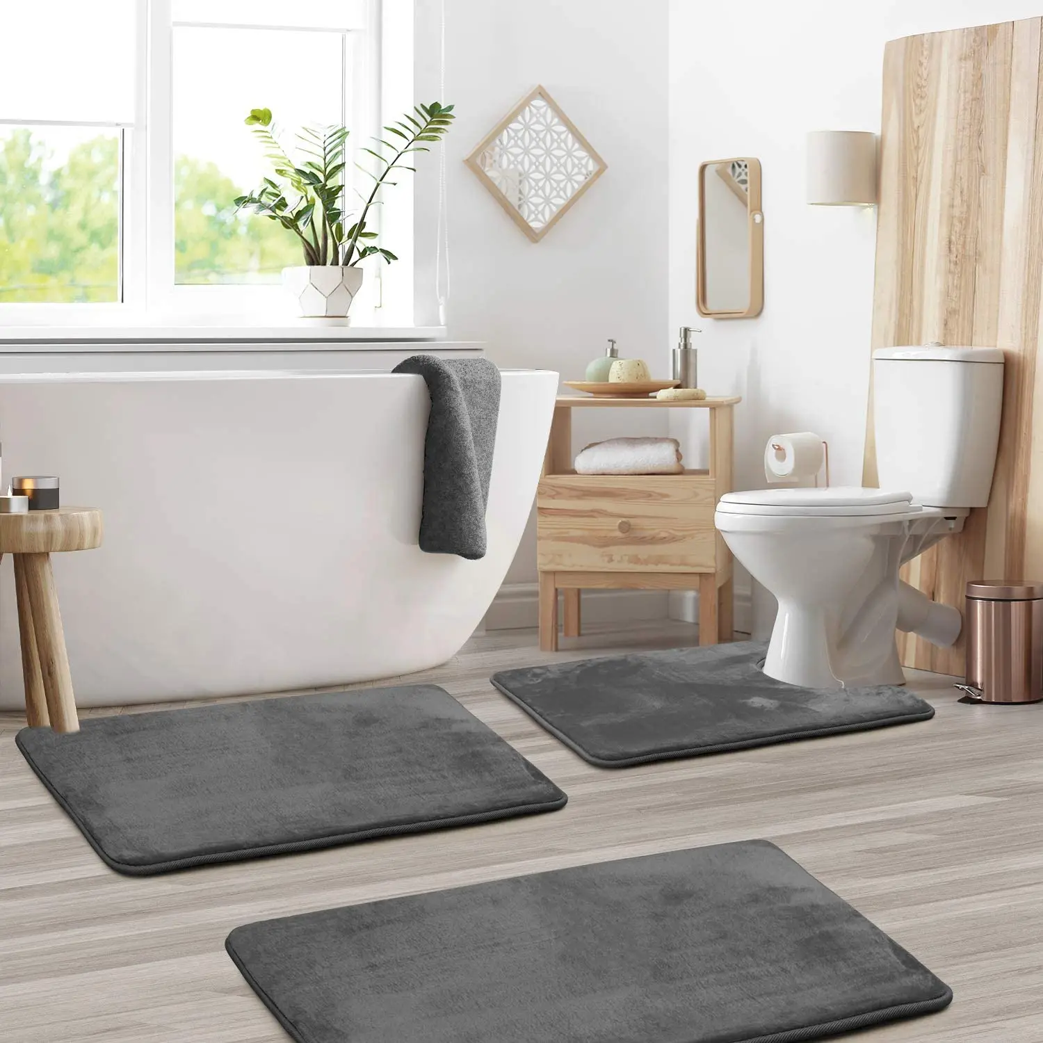 3PC Velvet Bath Set Super Soft Non-slip Comfortable Bath Mats Carpet Set for Bathroom Absorbent Washable Rug Toilet Floor Mat