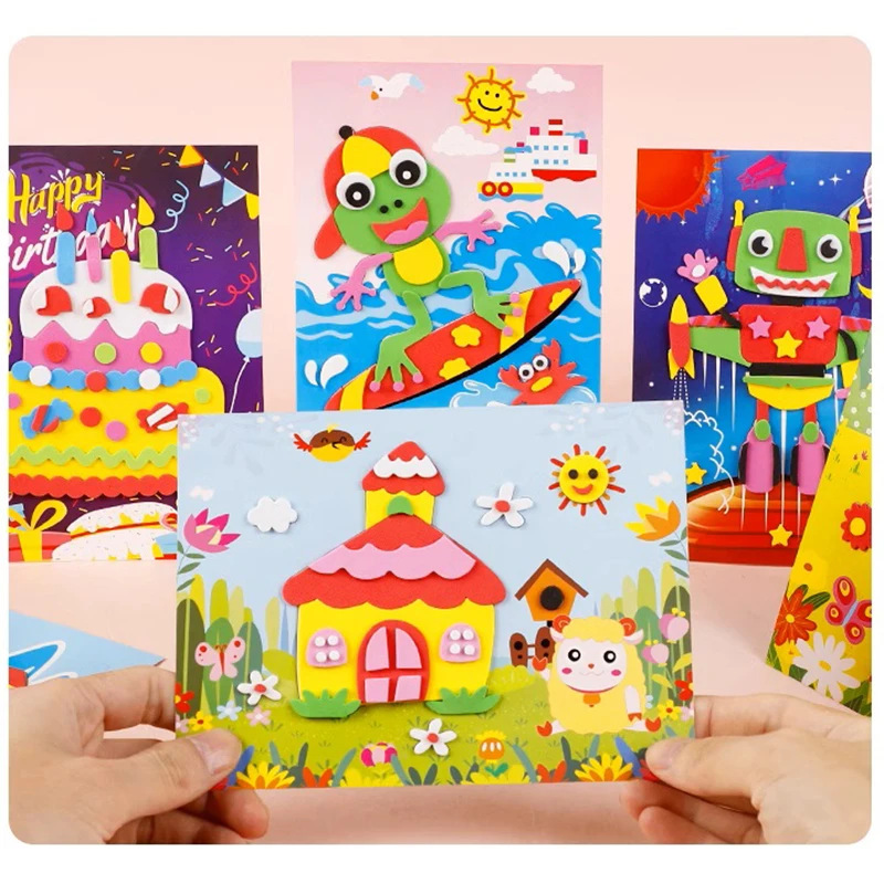 3D EVA Foam Sticker Puzzle Game DIY Cartoon Animal Learning Education Toys Mosaic EVA Painting for Toddler Kids Art Craft Kits