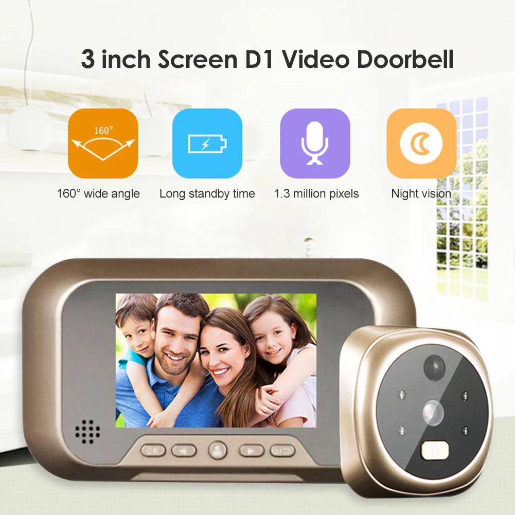 

Smart Doorbell Camera LCD Screen Electronic Night Vision Motion Detection Peephole Video Home Security Digital Viewer Door Bell