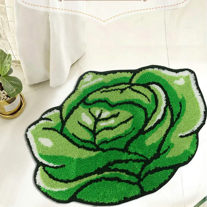 Cabbage Irregular Flocking Carpet Super Soft Plush Bathroom Rug Home Decor Sofa Bedside Floor Mat Anti Slip Absorbent Bath Mats