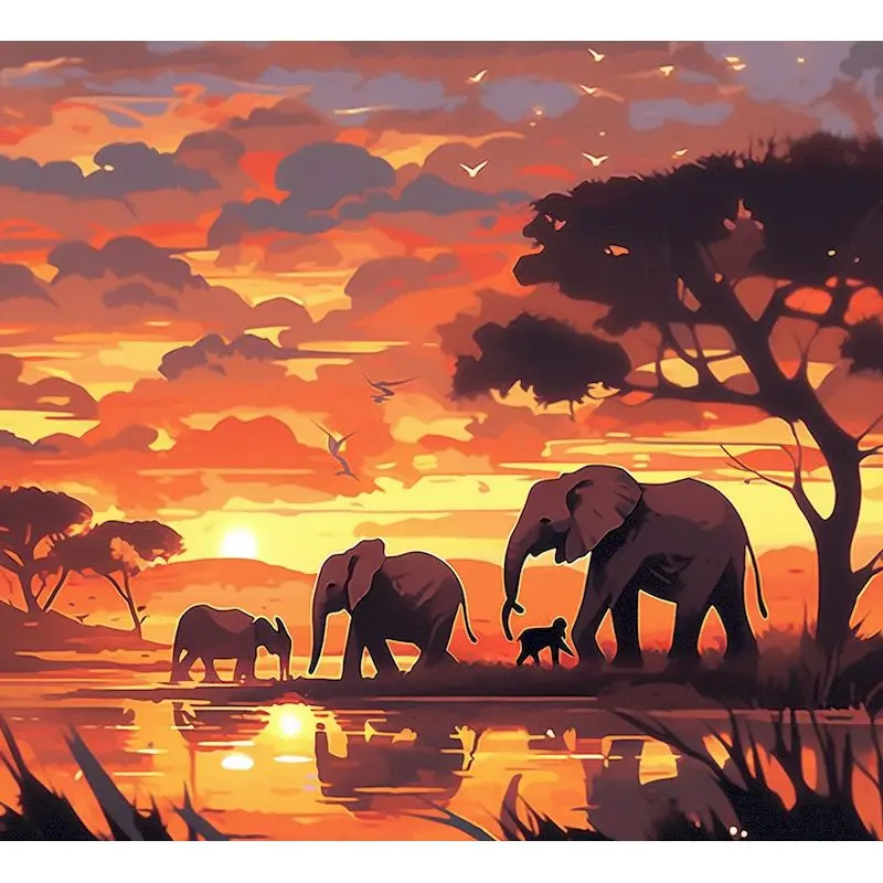 GATYZTORY Sunset Elephants DIY Painting By Numbers